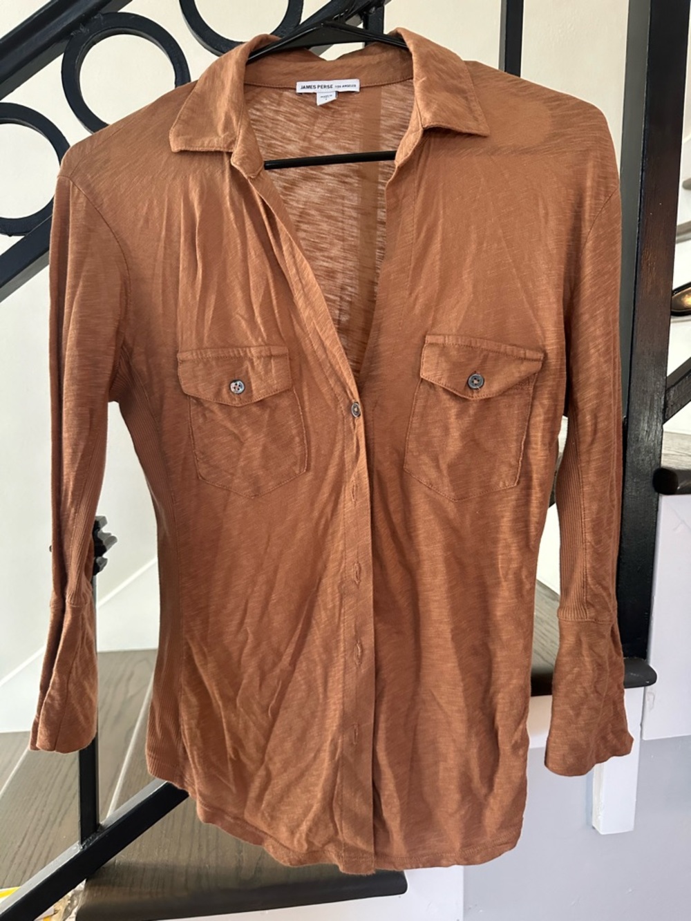 James Perse Orange Brown Button-Up Shirt